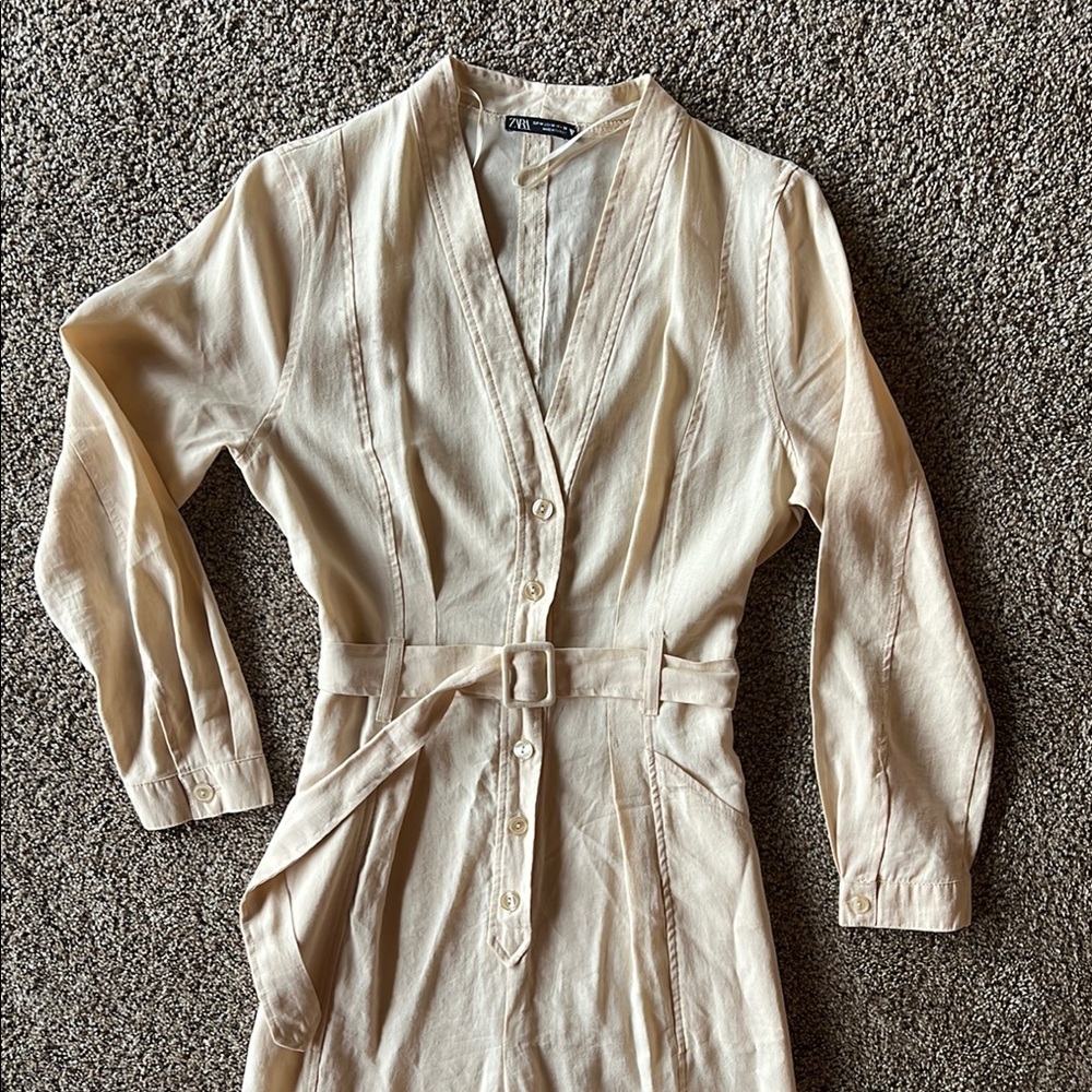 Zara Cream Button-Up Jumpsuit with Belt